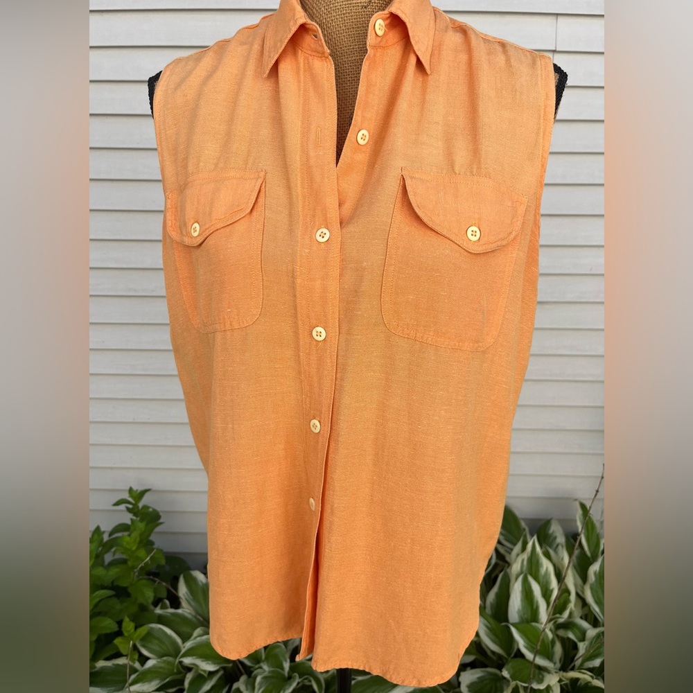 Vintage Short Circuit Linen Blend Relaxed Fit Shirt Tangerine Orange Size 8